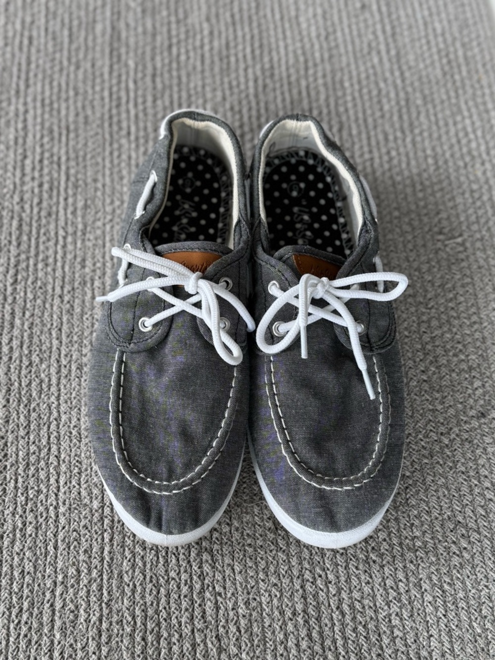 Vintage Washed Gray Denim Chambray Tie Boat Shoes Loafers Size 9